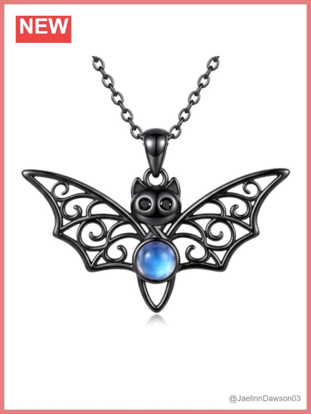 925 Sterling Silver Bat Pendant Necklace with Moonstone 18in Chain